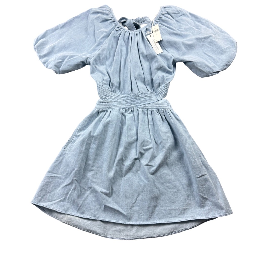 Love the Label Mini Dress Women S Light Blue NEW Cutout Puff‎ Sleeve Cotton Boho
